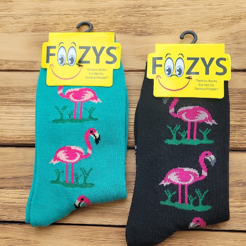NWT Women's  Foozys Flamingo Socks - Teal and Black 2 Pair Set